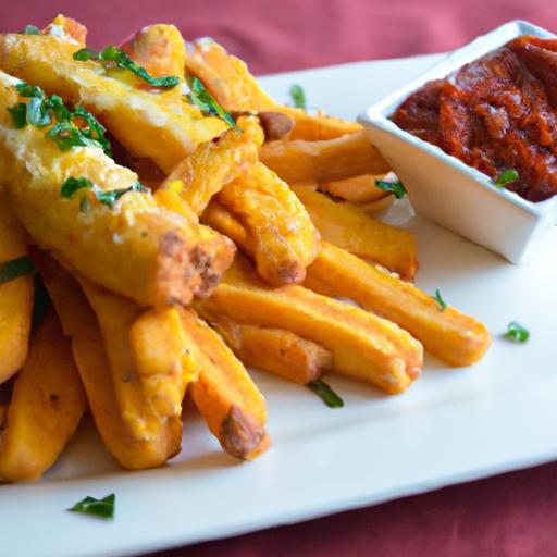 Golden Crispy Polenta Fries Paired with Zesty Marinara Sauce
