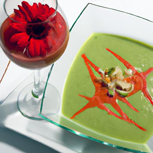 Refreshing chilled Gazpacho Meets Creamy Avocado mousse Delight