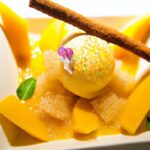 Tropical Delight: Mango Sorbet Paired with Coconut Tuile