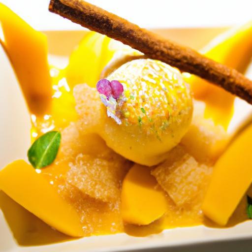 Tropical Delight: Mango Sorbet Paired with Coconut Tuile
