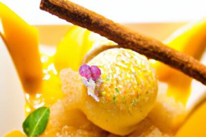Tropical Delight: Mango Sorbet Paired with Coconut Tuile