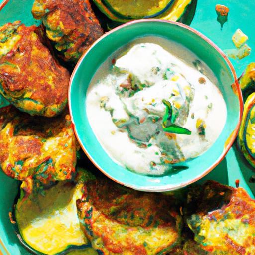 Crispy Zucchini Fritters Paired with Creamy Greek Yogurt Dip