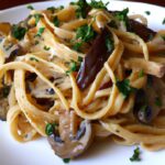 Savory Cheesy Vegan Mushrooms Tossed with Spaghetti Delight