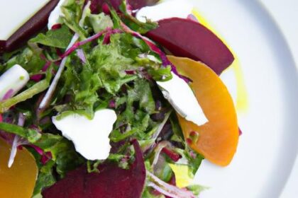 Bright Beet & Goat Cheese Salad Tossed in Citrus Vinaigrette