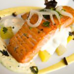 Golden Crispy Salmon Meet Luxurious Saffron Beurre Blanc