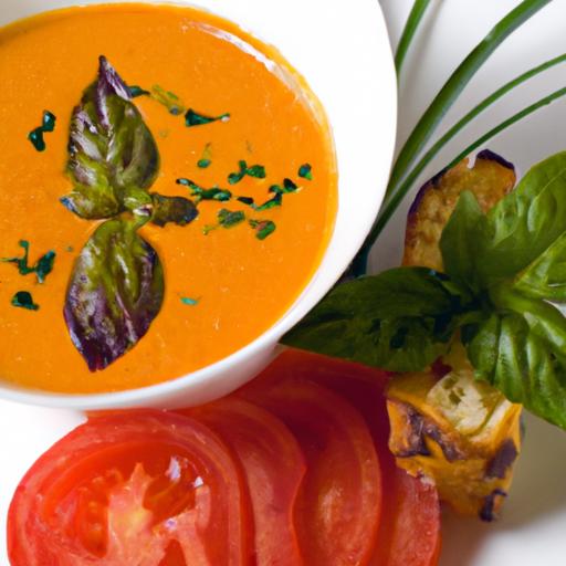 Roasted Tomato Bisque infused with Fragrant Basil Oil