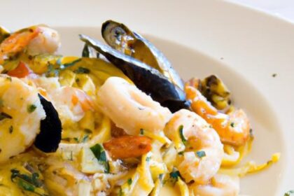 Savor Linguine with Seafood in Luxurious Saffron Cream