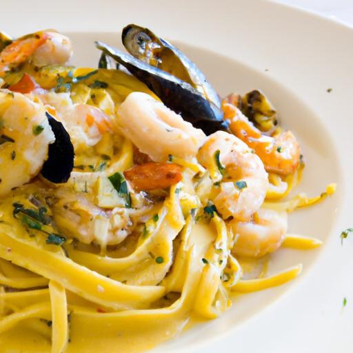 Savor Linguine with Seafood in Luxurious Saffron Cream