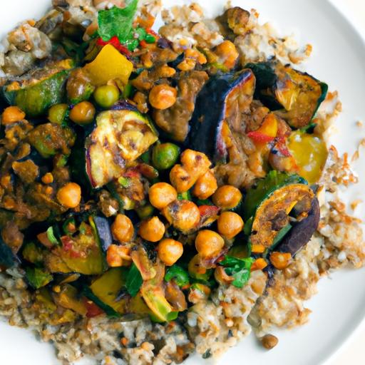 Hearty Eggplant & Chickpea Curry Served with nutty Brown Rice