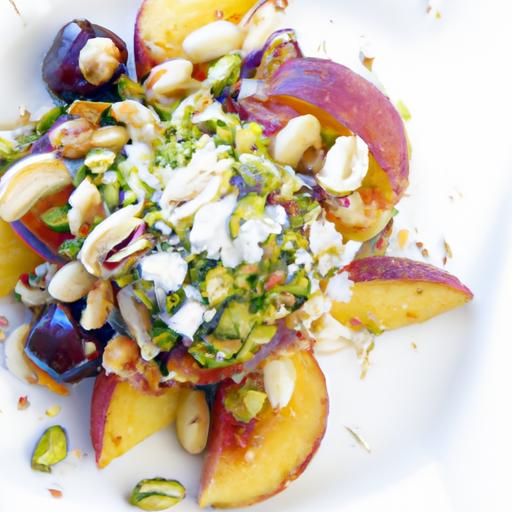 Savor ‌Summer: ‌Grilled Peach & ‍Burrata Salad with Crunchy pistachios