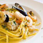 Savor Linguine with Seafood in Luxurious Saffron Cream