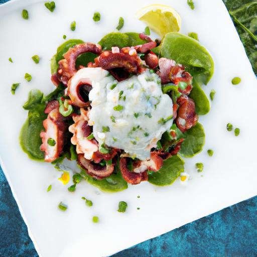 Savoring Charcoal-Grilled Octopus with Creamy Tzatziki Delight