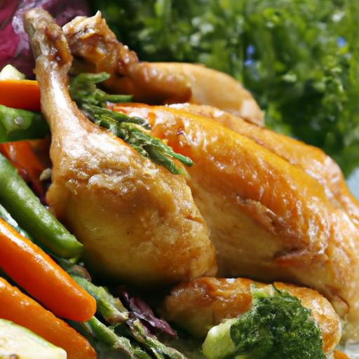 Golden Roast Chicken with Vibrant Seasonal Vegetables Delight