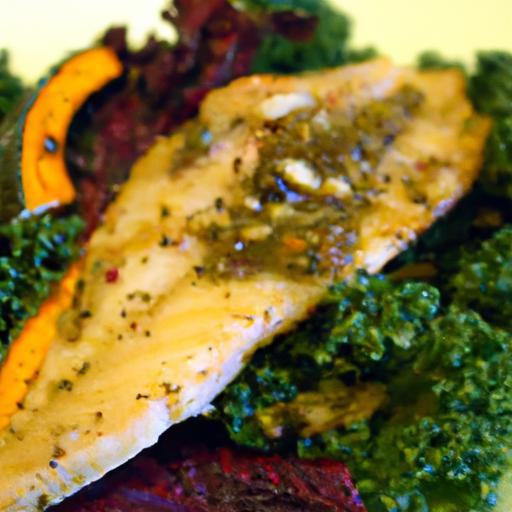 Crunchy ⁢Pumpkin Seed Tilapia⁣ with savory ​Sautéed Kale