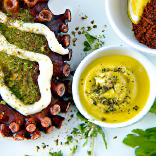 Savoring Charcoal-grilled Octopus with Creamy Tzatziki Delight
